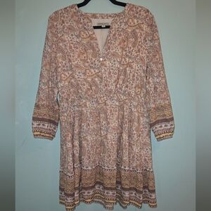 FRYE AND CO. Floral Long Sleeve Dress - Pink and Brown